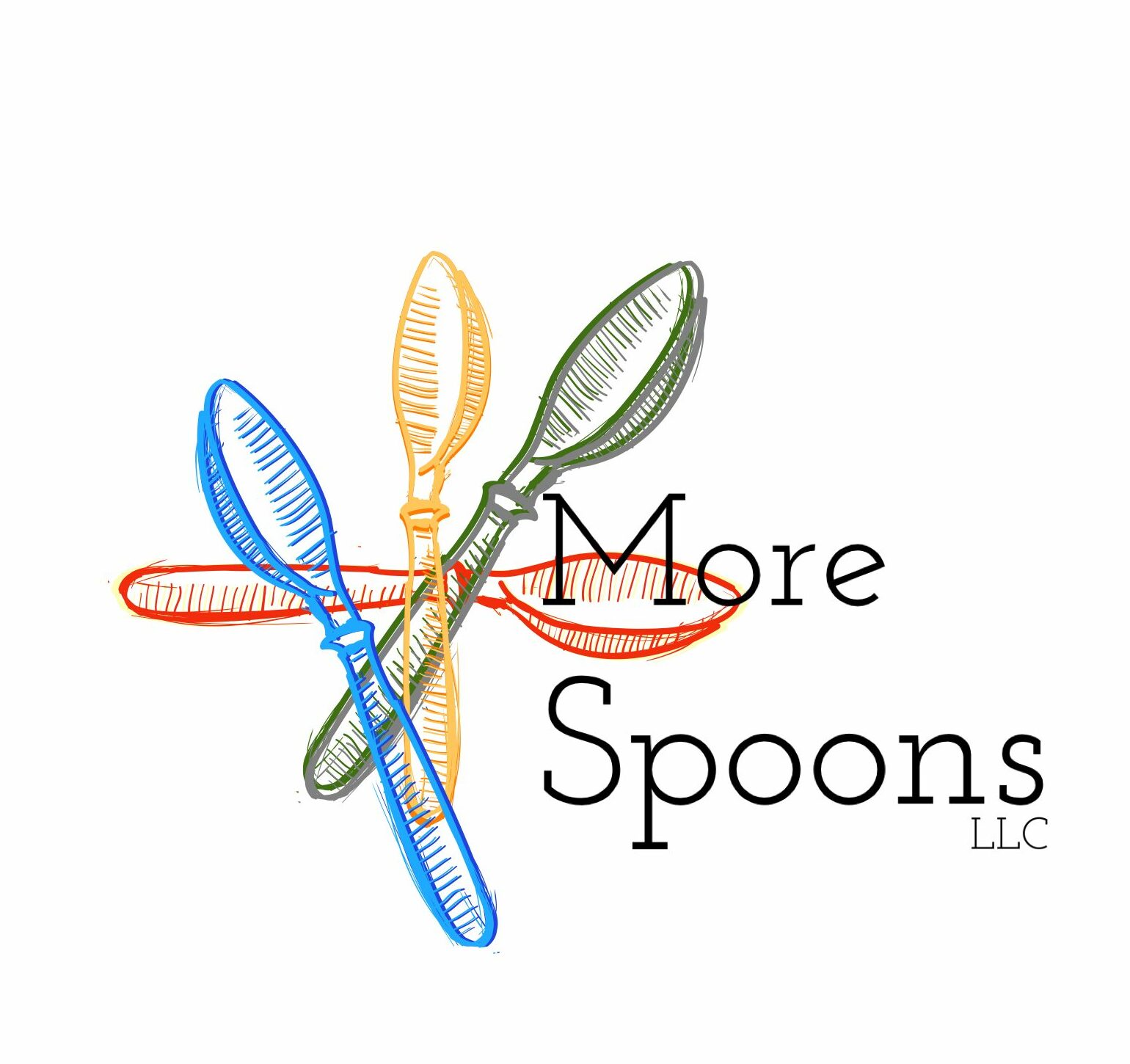 More Spoons LLC logo. Four spoons in blue, yellow, green and red.